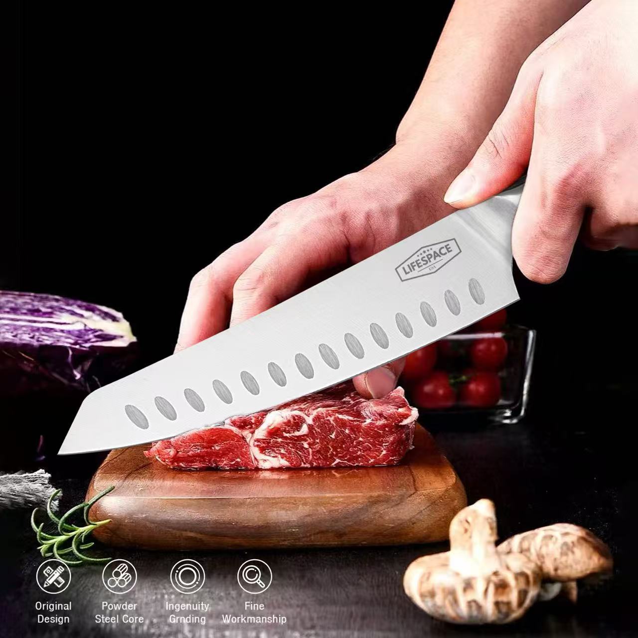 Lifespace Premium 9-Piece Chef Knife & Tool Set with Knife Roll — FDA Food Safe, German Steel