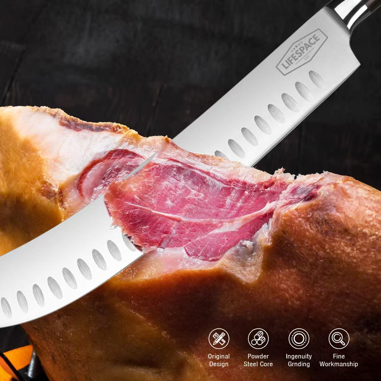 Lifespace 12" Slaughter Slicing Carving Knife in Gift Box