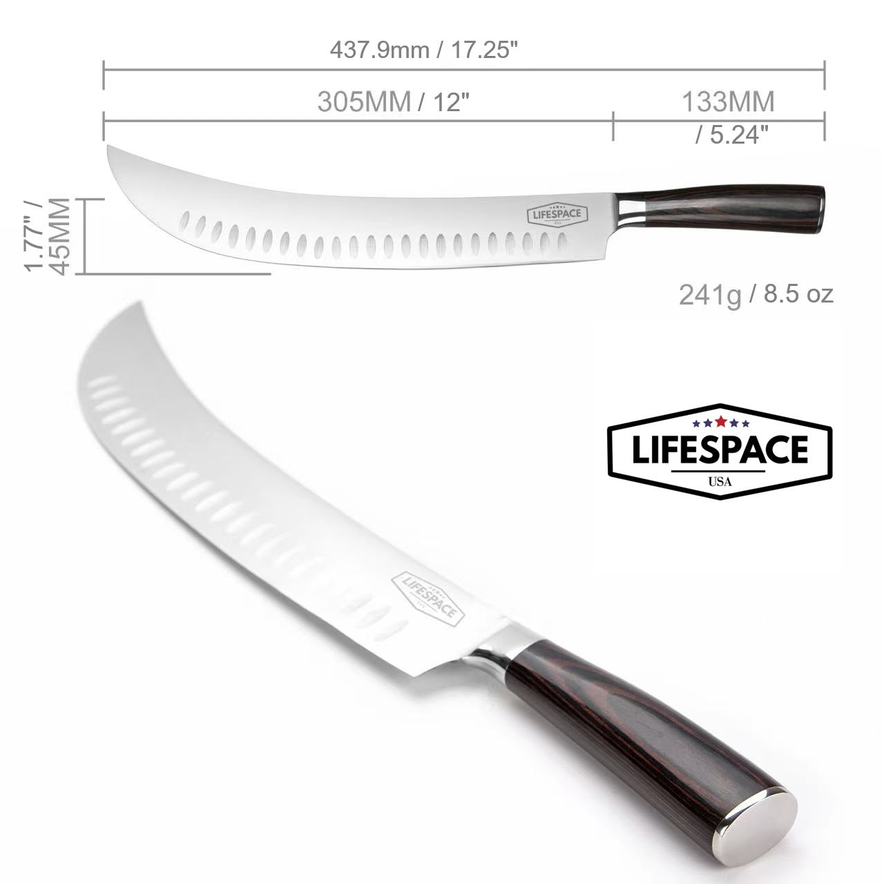 Lifespace 12" Slaughter Slicing Carving Knife in Gift Box