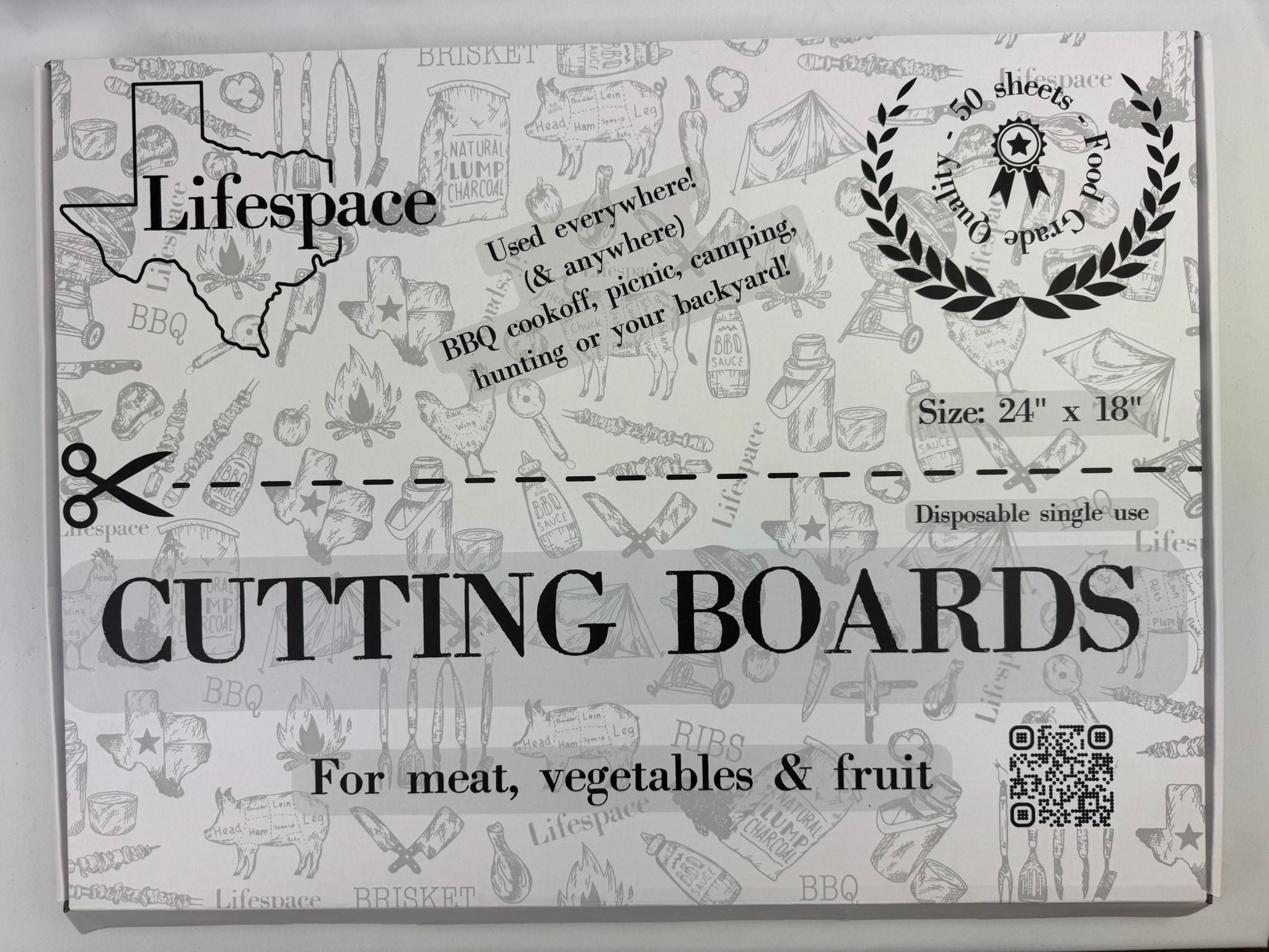 Lifespace Disposable 24" x 18" "Cow" Cutting Boards - 50x Sheets