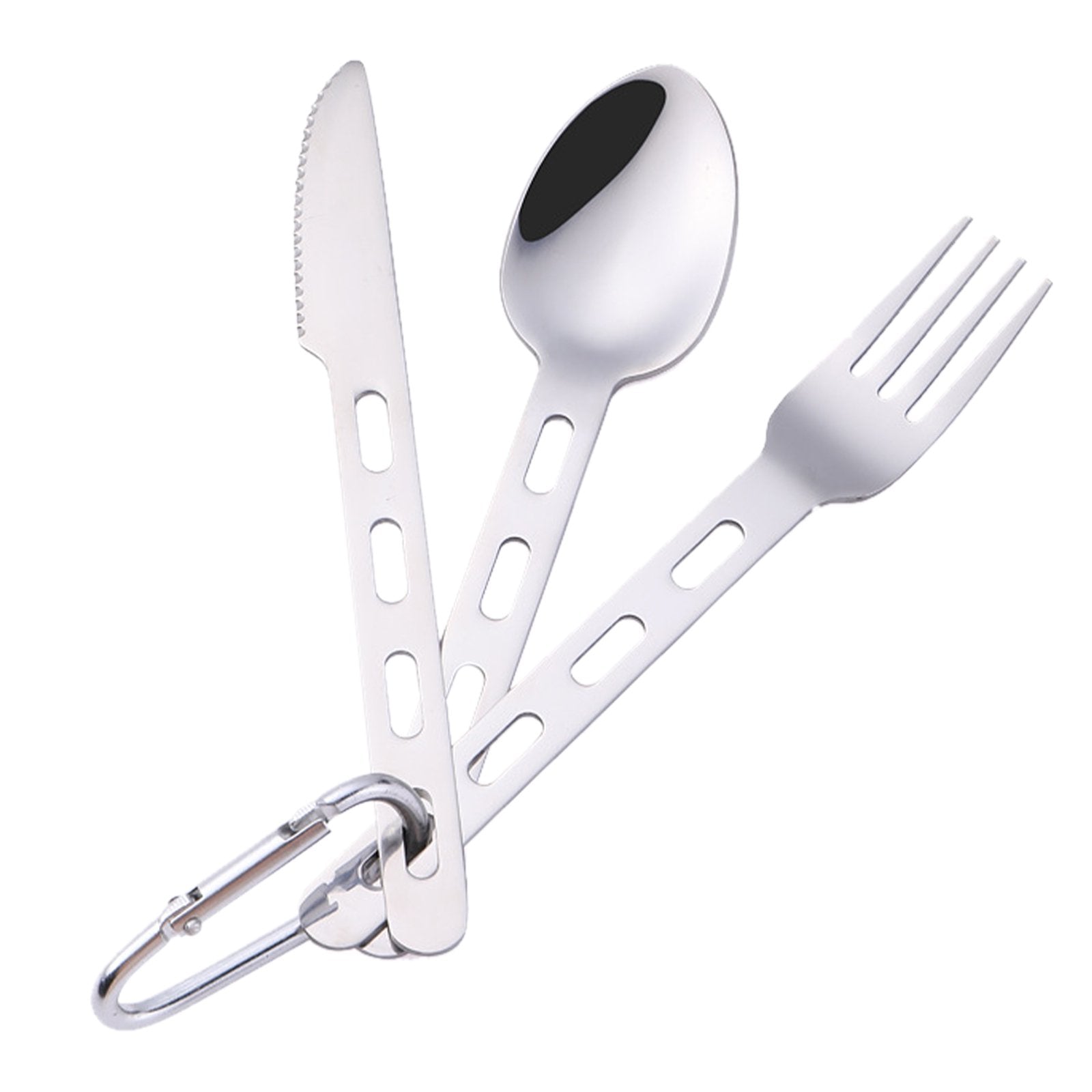 Lifespace Stainless Steel Camping Fishing Hiking Utility Cutlery Set with Bag & Carabiner