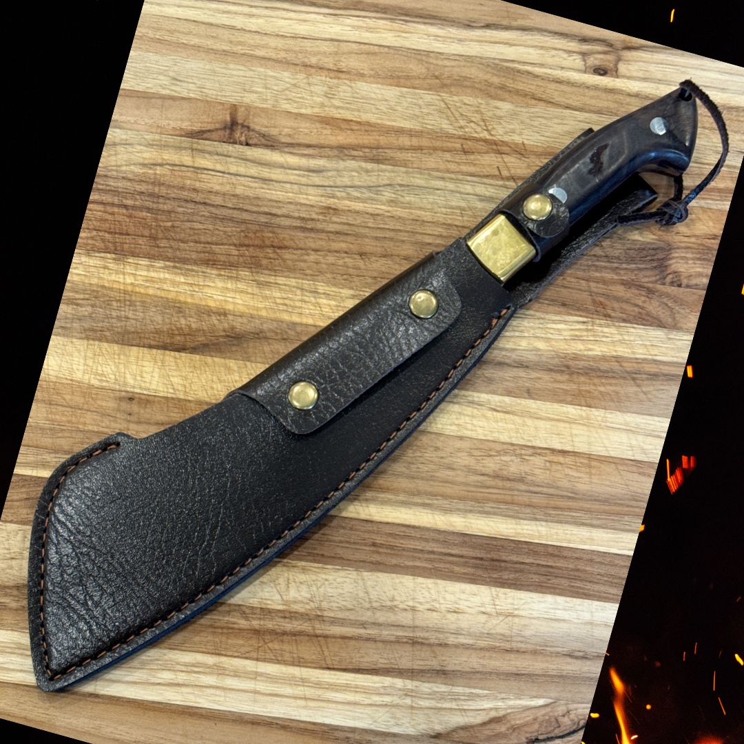 Lifespace Chopping Cleaver — Dark Wood & Copper Bolster Handle with Leather Sheath
