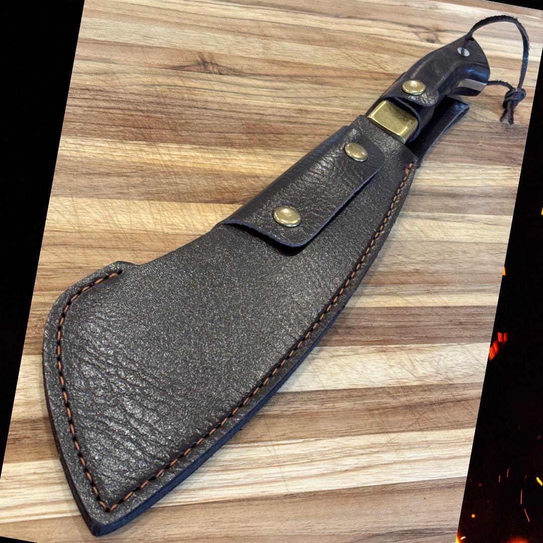 Lifespace Chopping Cleaver — Dark Wood & Copper Bolster Handle with Leather Sheath