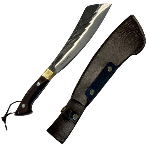 Lifespace Chopping Cleaver — Dark Wood & Copper Bolster Handle with Leather Sheath
