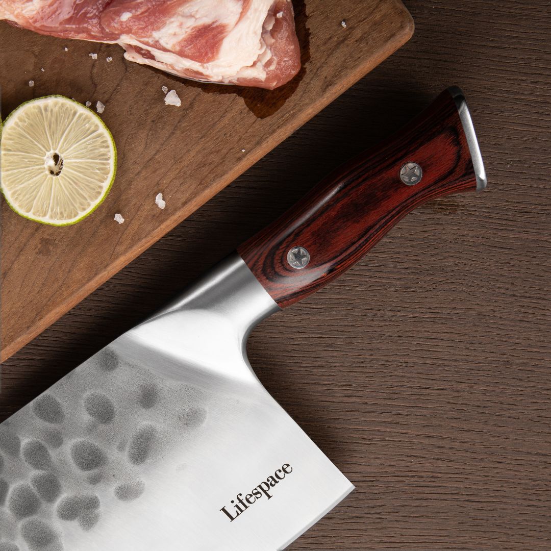 Lifespace 7.8" 'Lone Star' Square Meat Cleaver with Hole & Pakkawood Handle
