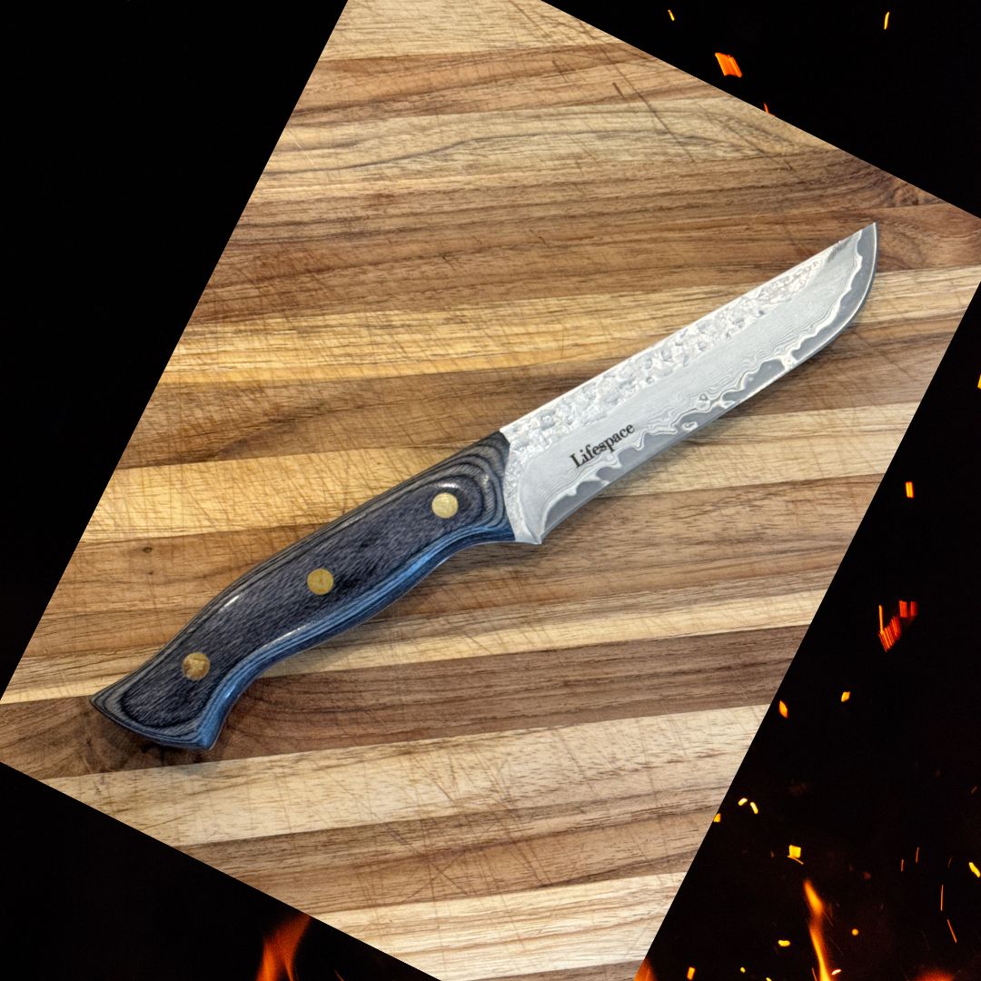 Lifespace Damascus Steel 5 Inch Utility Knife with Solid Wood Handle and Sheath