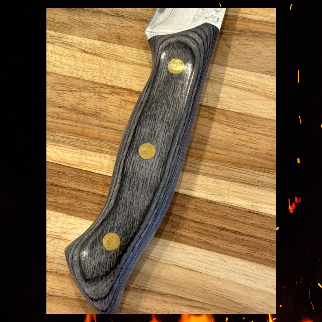 Lifespace Damascus Steel 5 Inch Utility Knife with Solid Wood Handle and Sheath