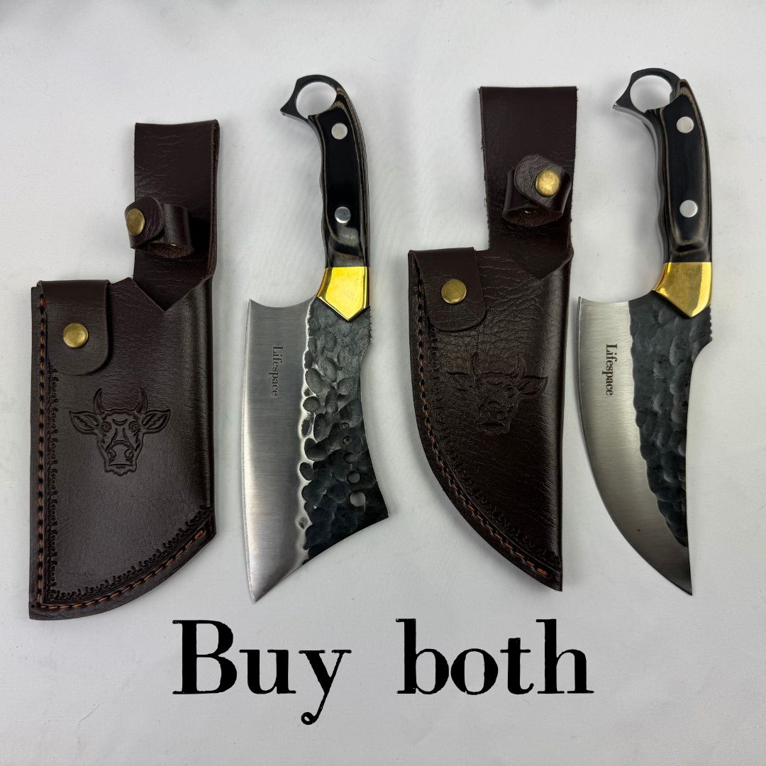 Lifespace 6" Straight Cleaver with Finger Ring, Pakka Wood Handle and Embossed Sheath