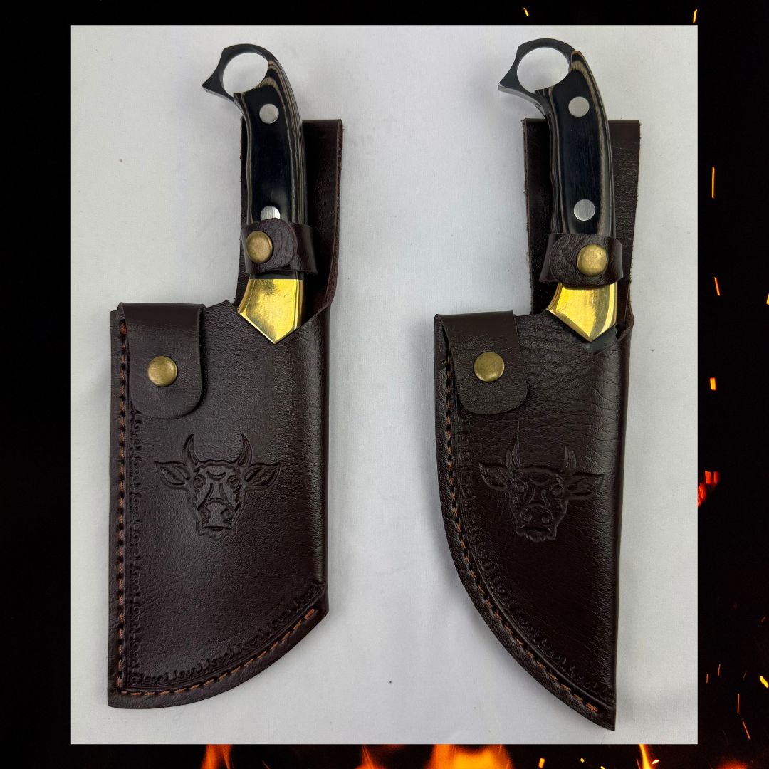 Lifespace 6" Straight Cleaver with Finger Ring, Pakka Wood Handle and Embossed Sheath