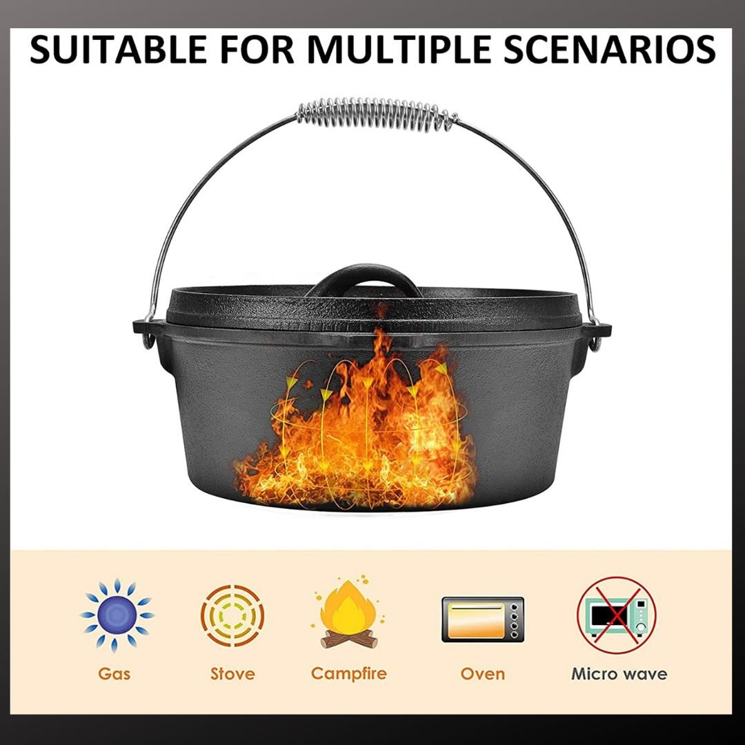 Lifespace Cast Iron Dutch Oven Pot - 10"