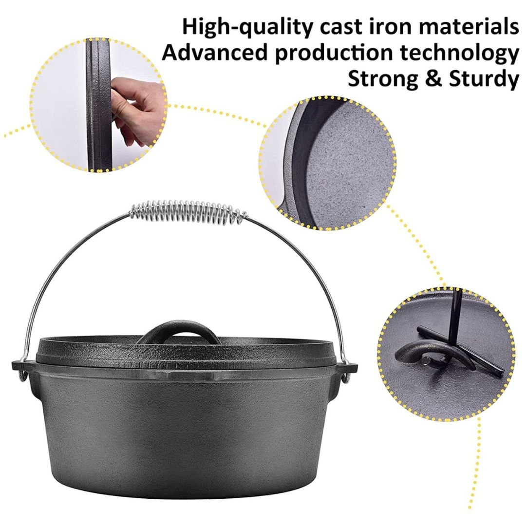 Lifespace Cast Iron Dutch Oven Pot - 10"