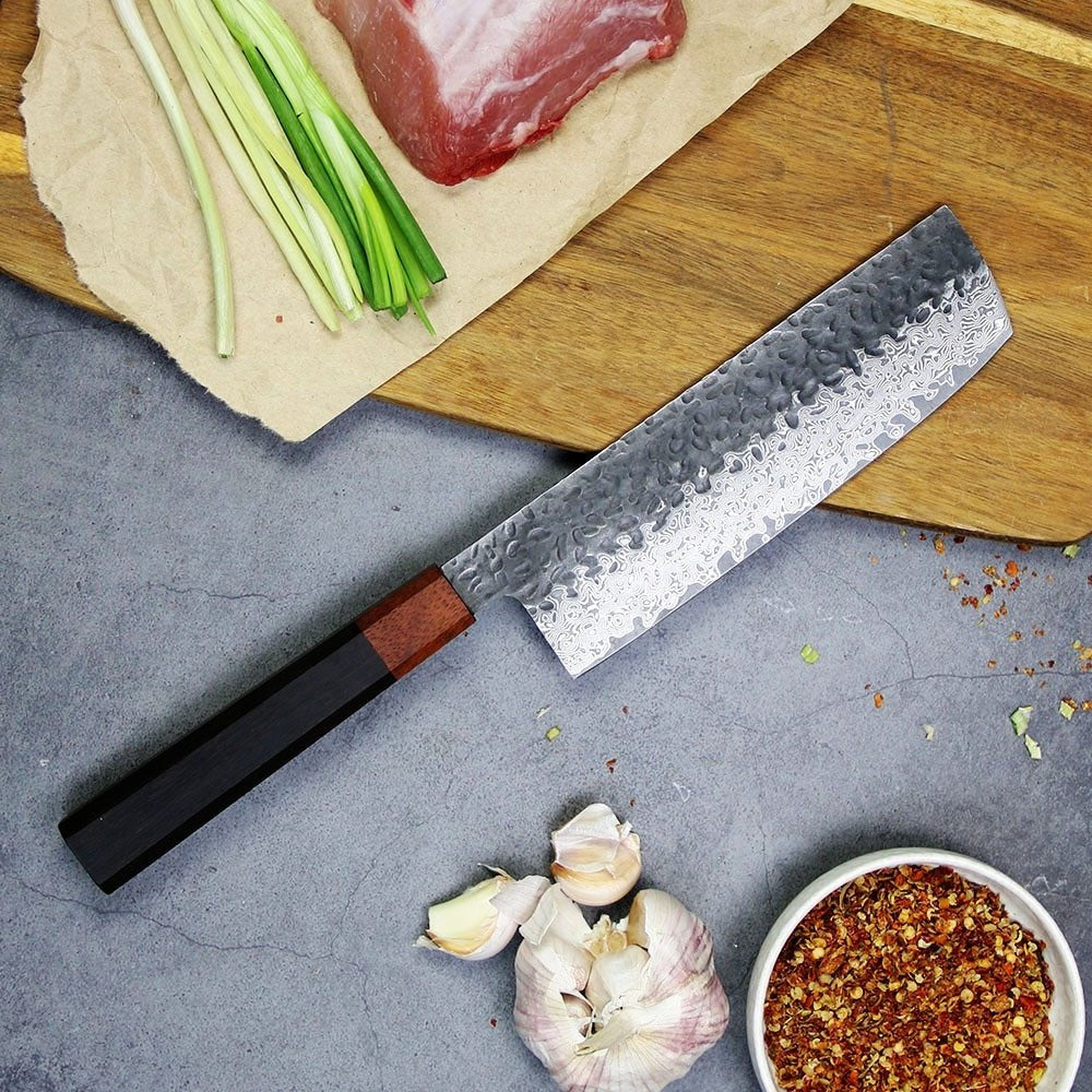 Lifespace Hand Forged Japanese 'Nakiri' vg10 Damascus Bunka Cleaver in Gift Box