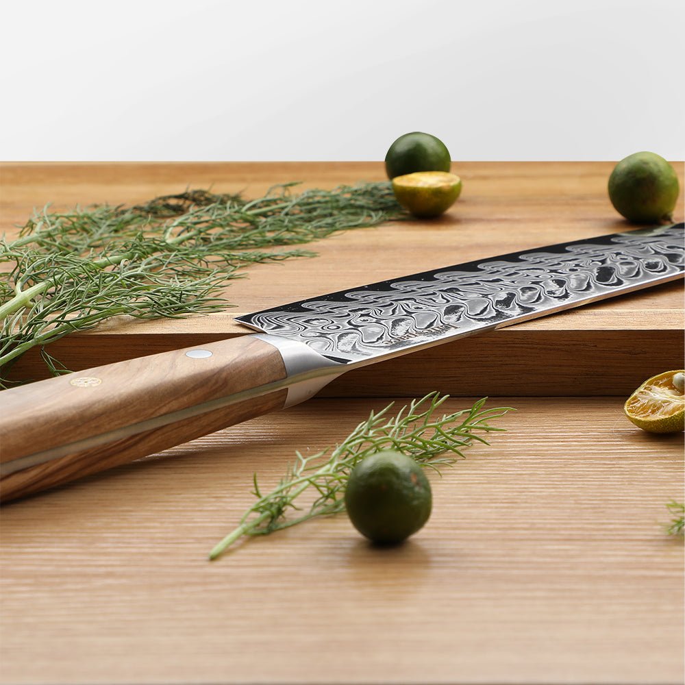 Lifespace Luxury 3pce Olive Wood Handle Full Tang Damascus Blade Chef Knife Set in a Gift Box
