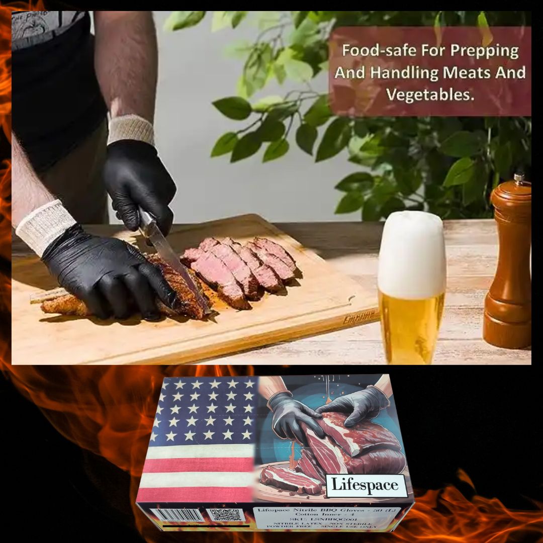 Lifespace Nitrile BBQ Disposable Gloves with Cotton Inner