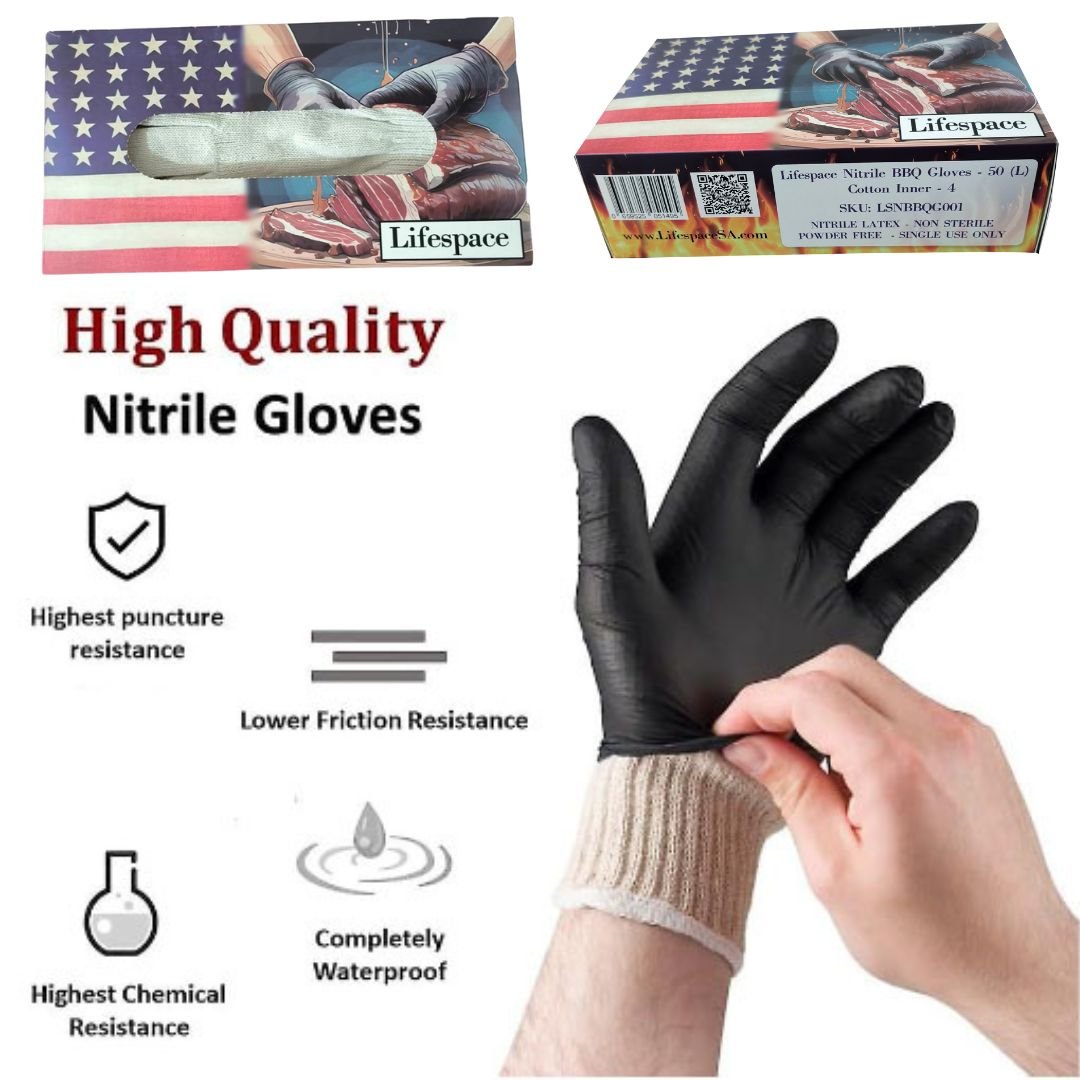 Lifespace Nitrile BBQ Disposable Gloves with Cotton Inner