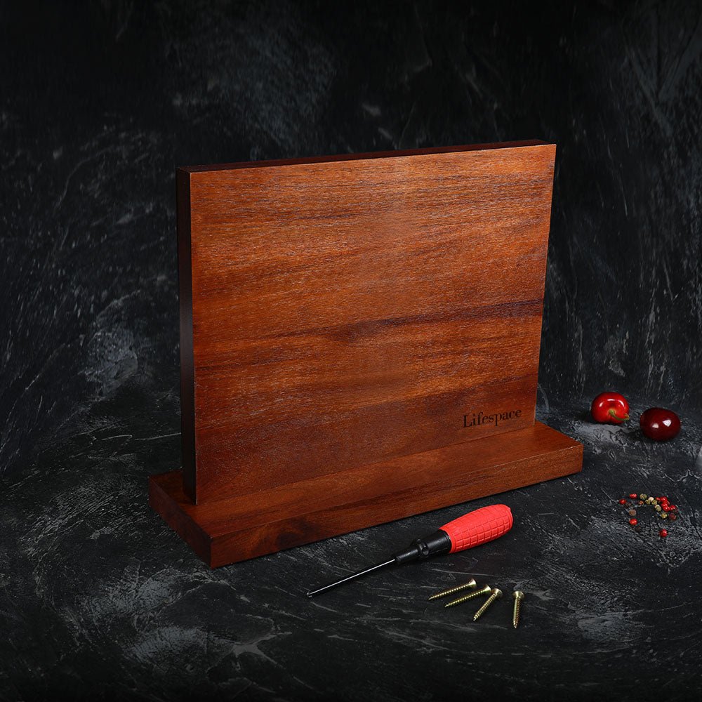 Lifespace Premium Counter Top Acacia Wood Magnetic Knife Holder