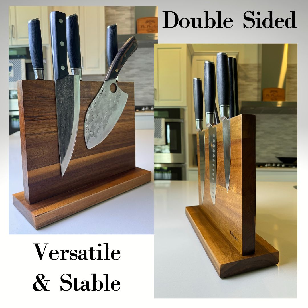 Lifespace Premium Counter Top Acacia Wood Magnetic Knife Holder