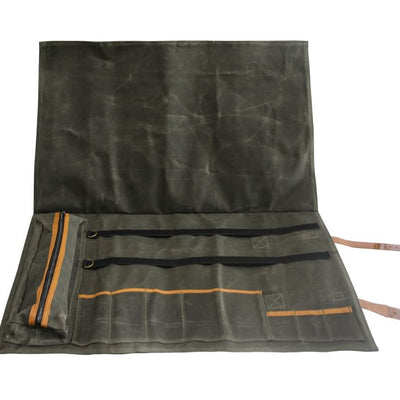 Lifespace Premium Leather & Waxed Canvas Utensil & Knife Roll - 8 Slots & Zip Pouch