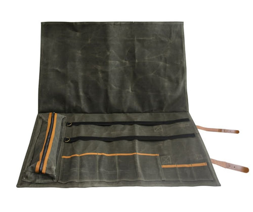 Lifespace Premium Leather & Waxed Canvas Utensil & Knife Roll - 8 Slots & Zip Pouch