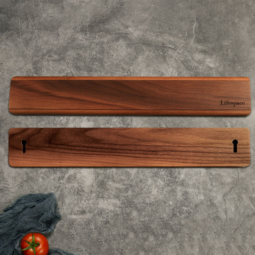 Lifespace Premium Walnut Wall Mount Magnetic Knife Rack with Strong Magnets
