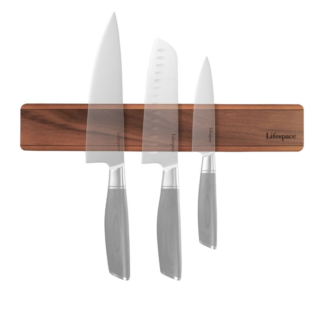 Lifespace Premium Walnut Wall Mount Magnetic Knife Rack with Strong Magnets