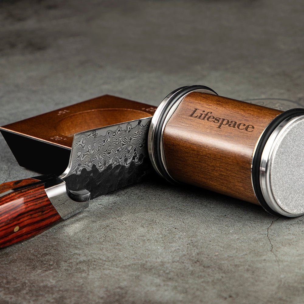 Lifespace Walnut Rolling Knife Sharpener — Diamond & Ceramic, 4 Angles, Gift Box
