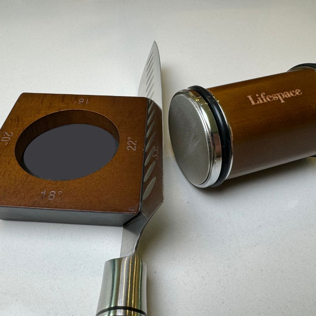 Lifespace Walnut Rolling Knife Sharpener — Diamond & Ceramic, 4 Angles, Gift Box