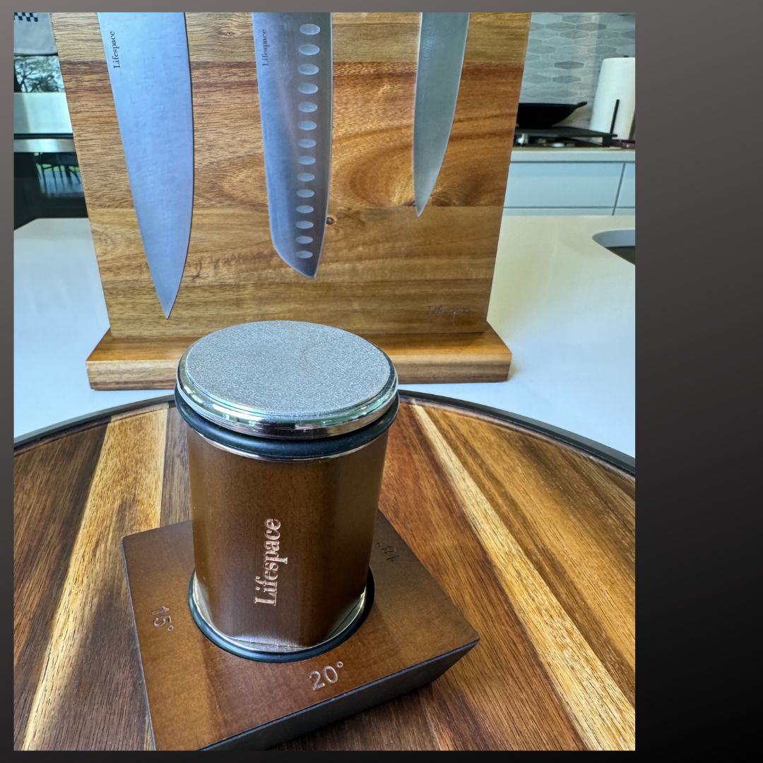 Lifespace Walnut Rolling Knife Sharpener — Diamond & Ceramic, 4 Angles, Gift Box