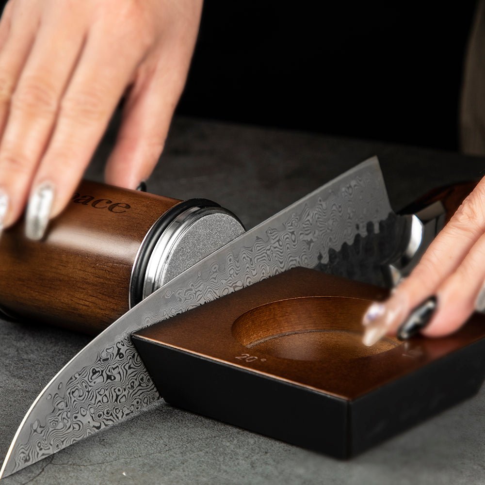 Lifespace Walnut Rolling Knife Sharpener — Diamond & Ceramic, 4 Angles, Gift Box