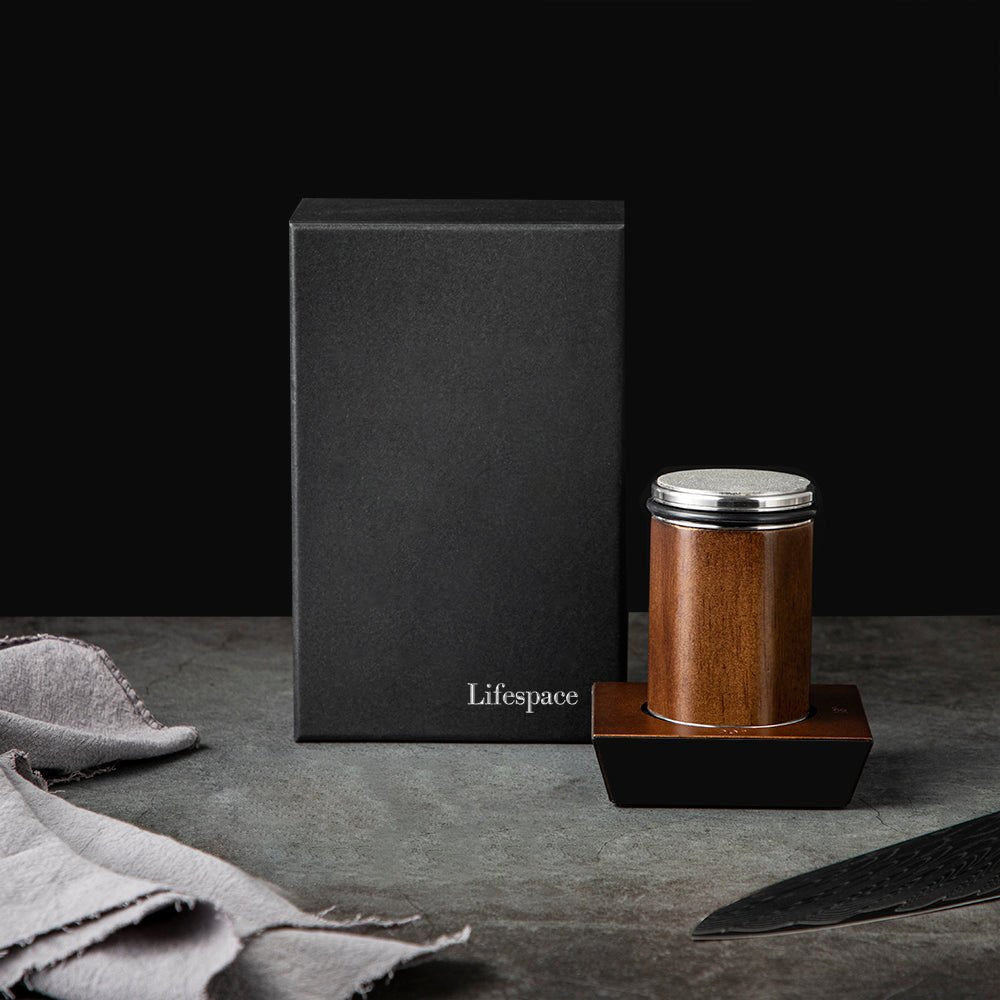 Lifespace Walnut Rolling Knife Sharpener — Diamond & Ceramic, 4 Angles, Gift Box