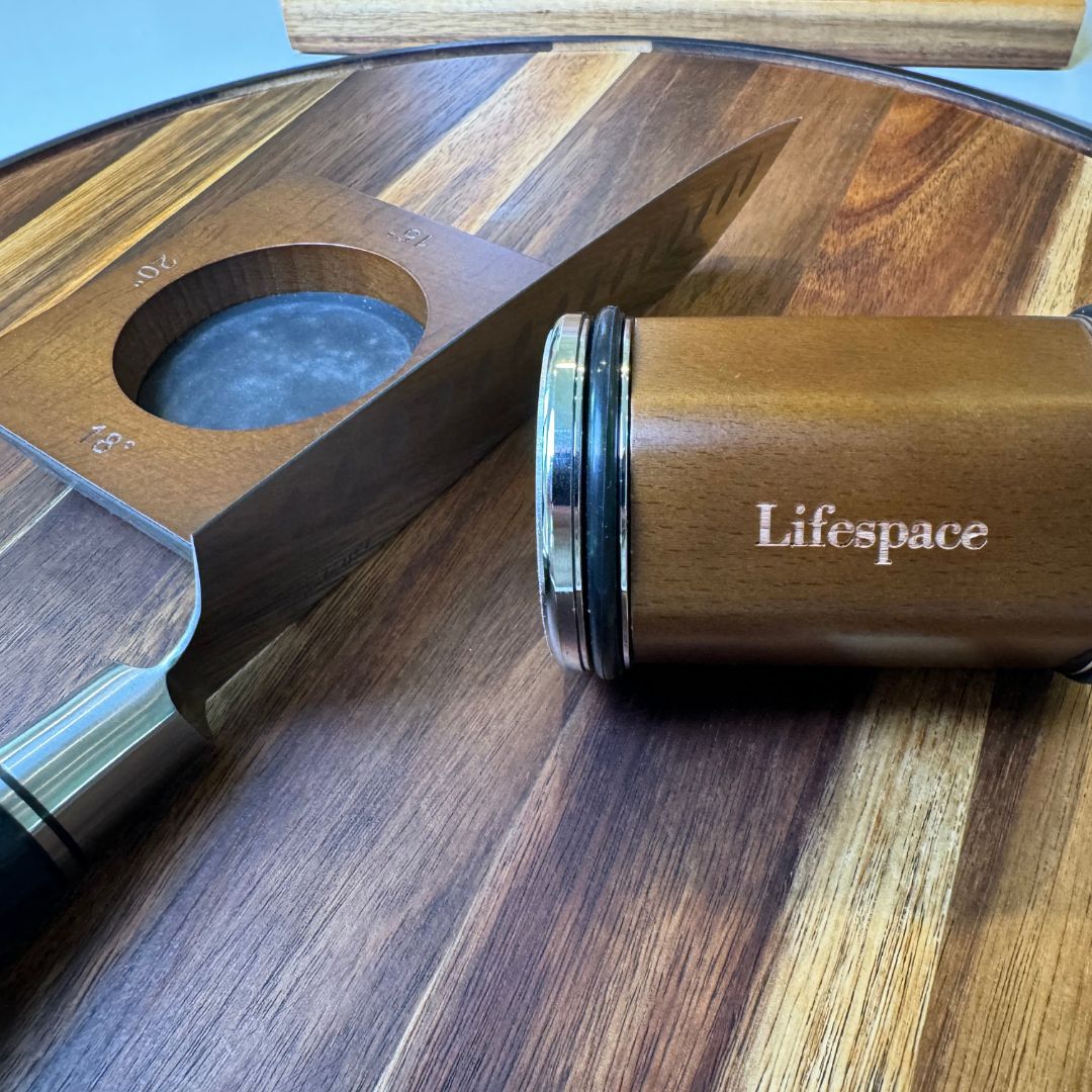 Lifespace Walnut Rolling Knife Sharpener — Diamond & Ceramic, 4 Angles, Gift Box