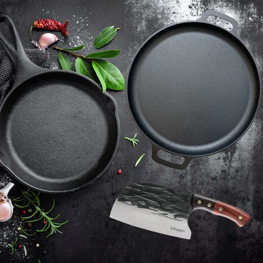 Lifespace Round Plancha Flat Cast Iron Grill Pan - 14"