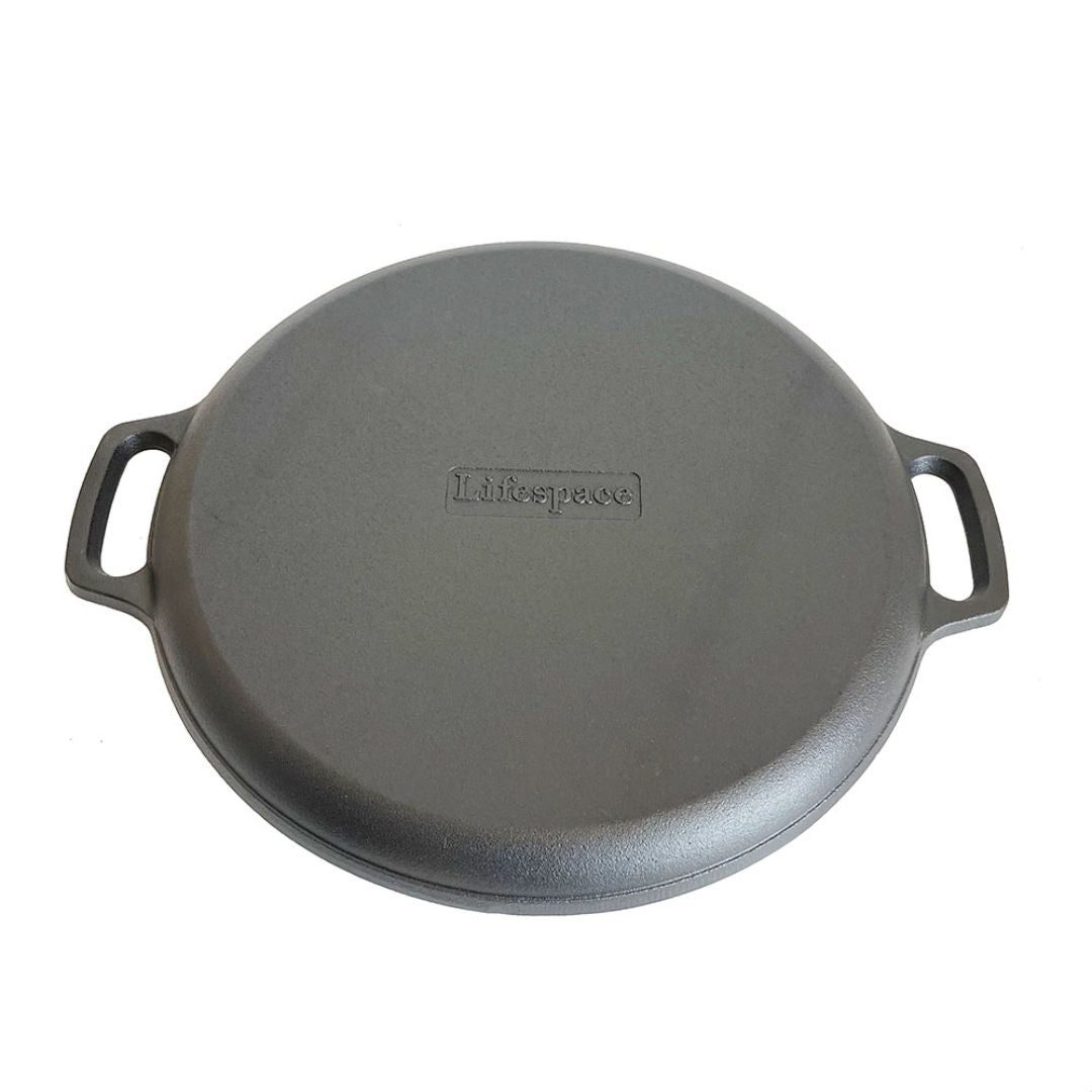 Lifespace Round Plancha Flat Cast Iron Grill Pan - 14"